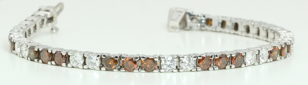 18k White Gold Round Contemporary bi- classic diamond tennis bracelet (10.62 Ct, Brown , SI1 )